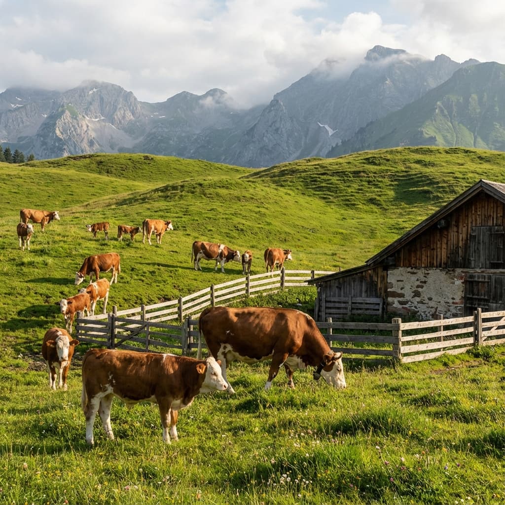 Cattle grazing on mountain pastures